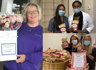 A collage of people donating 1-800-FLOWERS, Inc products as part of the company recognized frontline workers and local heroes during the pandemic